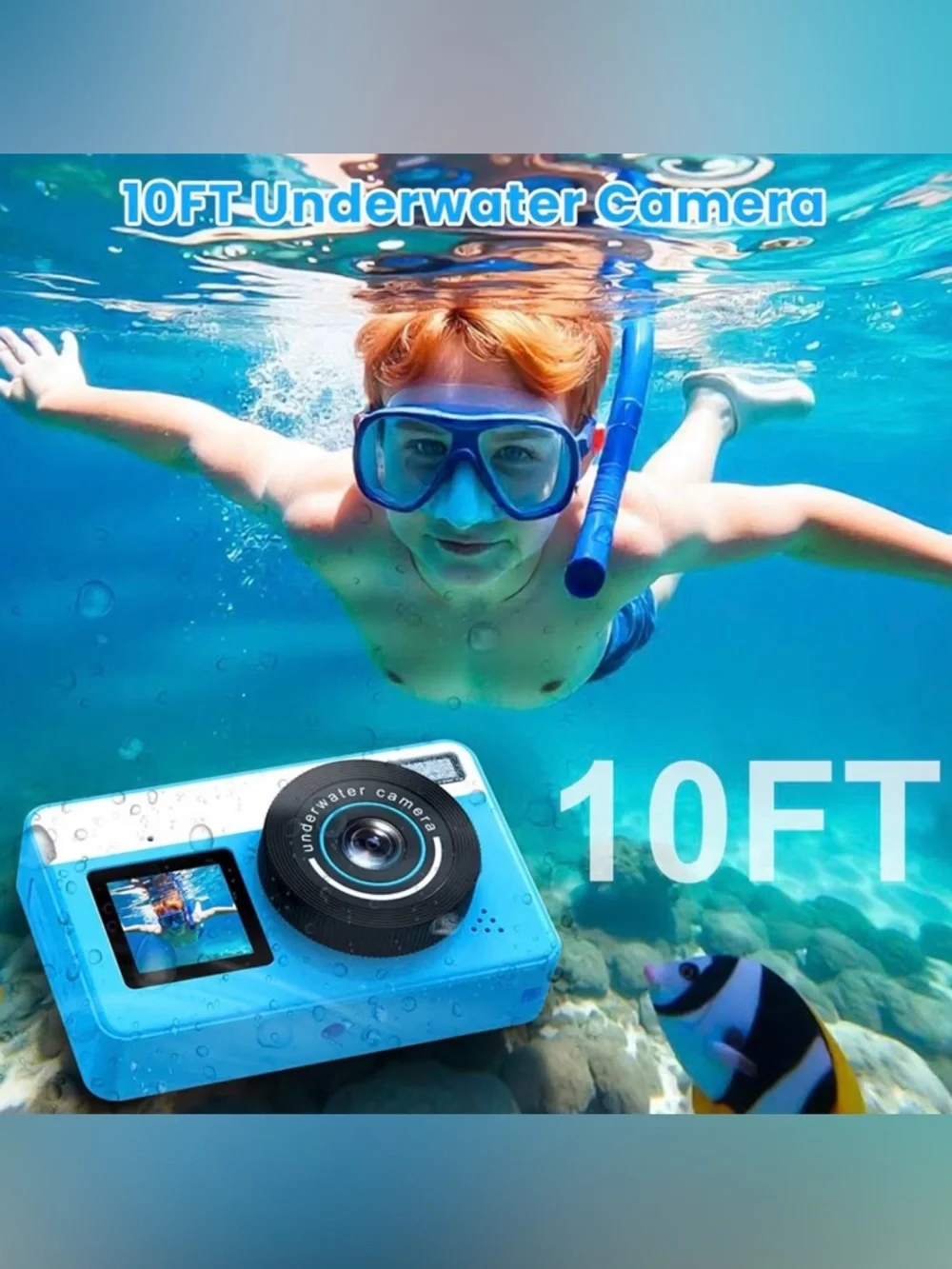 Blue Waterproof Kids Digital Camera - Compact Underwater Photo & Video